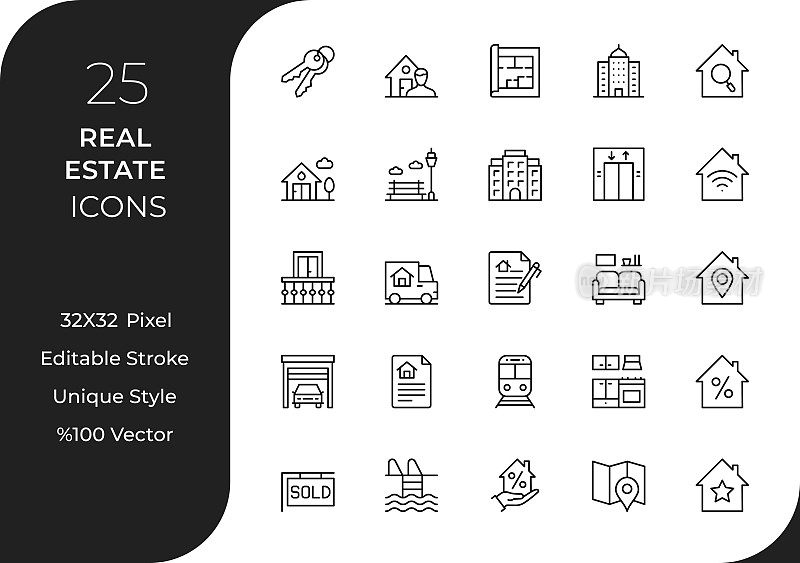 Real Estate Line Icon Set